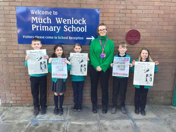 Shropshire Star Community Reporter Megan Howe visits Much Wenlock Primary School. Photo: Ashton Harris, Emily Dunn, Scarlett Crompton, Thomas McMahon and Imogen Alldon