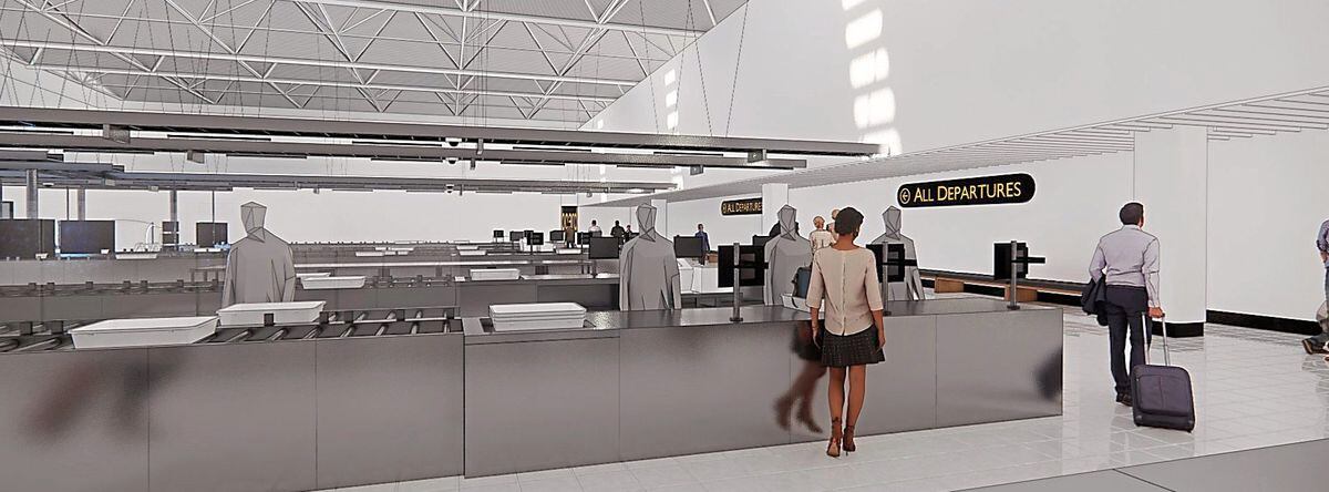 What the security lanes will look like at Birmingham airport.  The work is expected to be ready by next summer, bosses say.