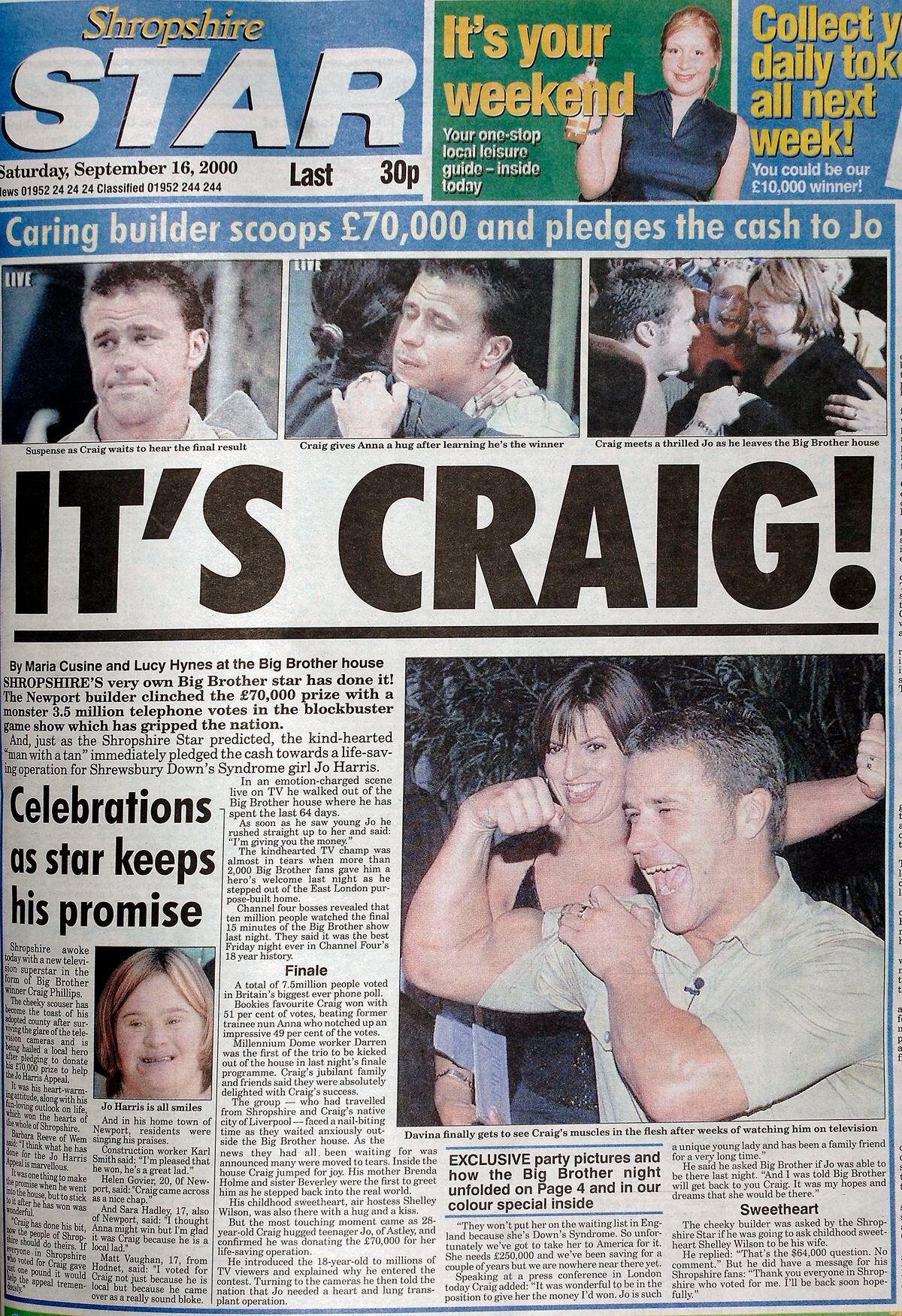 How the Star reported Craig's Big Brother win in 2000