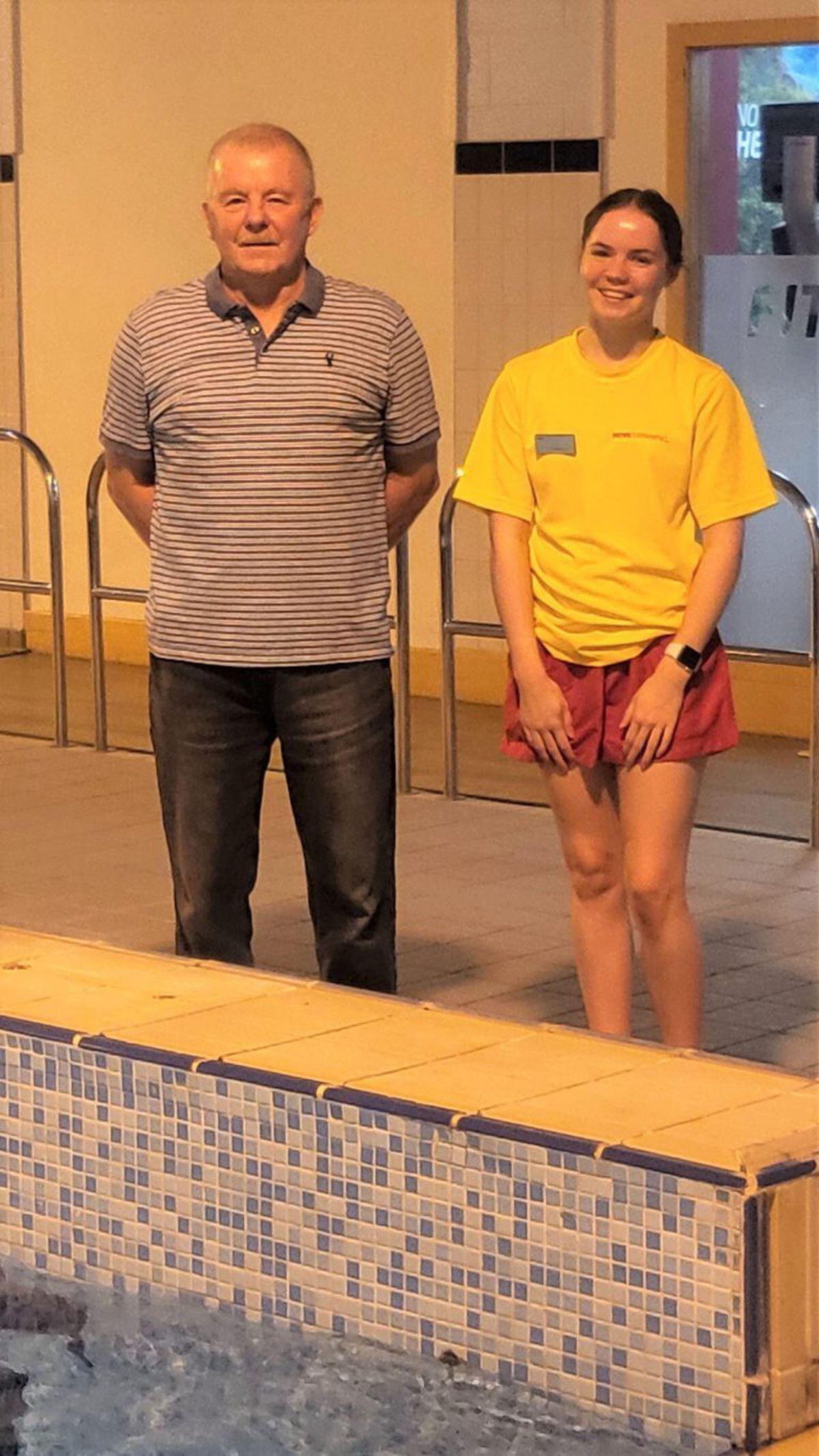 Steve Taylor and lifeguard at Market Drayton Swimming and Fitness Centre