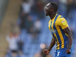 Daniel Udoh of Shrewsbury Town celebrates after scoring a goal to make it 1-0 (AMA)