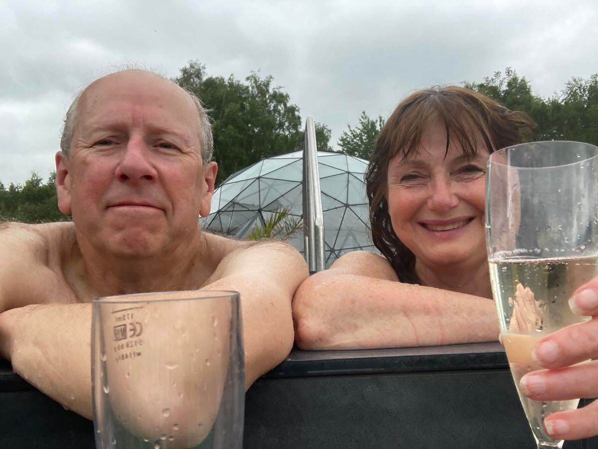 Myself and hubby enjoying the bubbles in the Garden Wave Spa