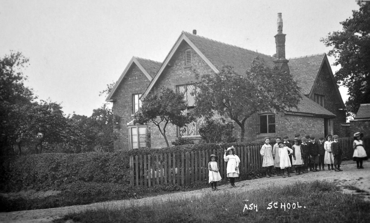 These children standing outside their village school in Shropshire were captured for posterity by a photographer. The caption describes this as "Ash School," near Whitchurch, and this is an undated postcard from the collection of Ray Farlow of Bridgnorth.