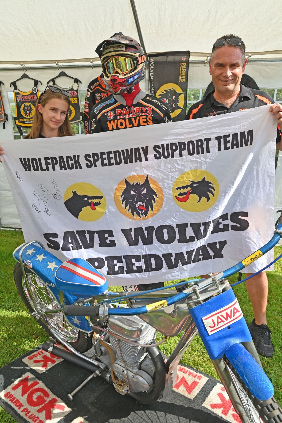 Mark Rabone and his daughter Hannah, 13, from the Wolves Speedway supporters club