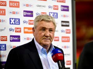 NOTTINGHAM, ENGLAND - APRIL 18: West Bromwich Albion manager Steve Bruce speaks to Sky Sports following the Sky Bet Championship match between Nottingham Forest and West Bromwich Albion at City Ground on April 18, 2022 in Nottingham, England. (Photo by Malcolm Couzens - WBA/West Bromwich Albion FC via Getty Images).