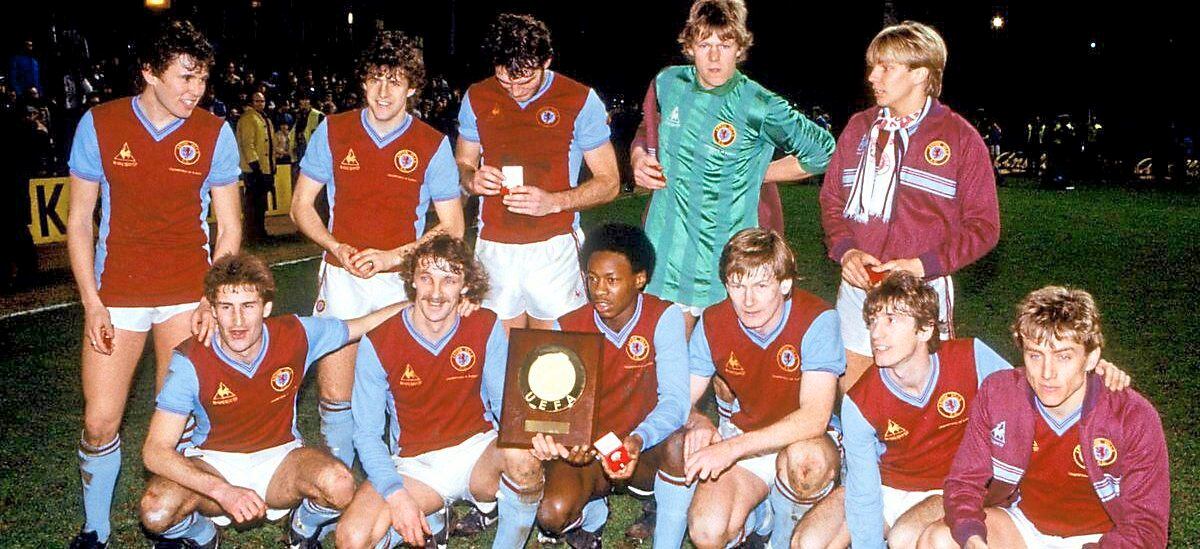 Andy Blair, front left, admits he did not have the best of times at Villa but themidfielder helped the claret and blues to European Super Cup success in 1983