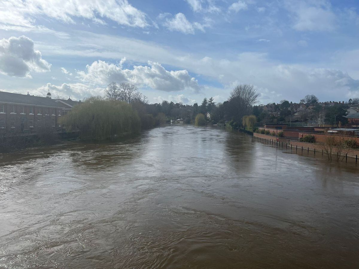 The River Severn at Welsh Bridge, Shrewsbury, on Tuesday