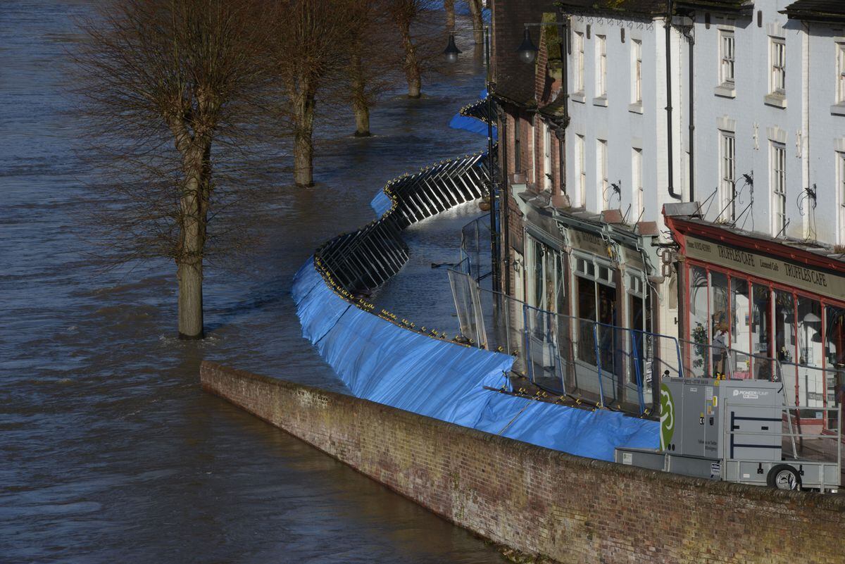 Flood barriers in Ironbridge which moved overnight