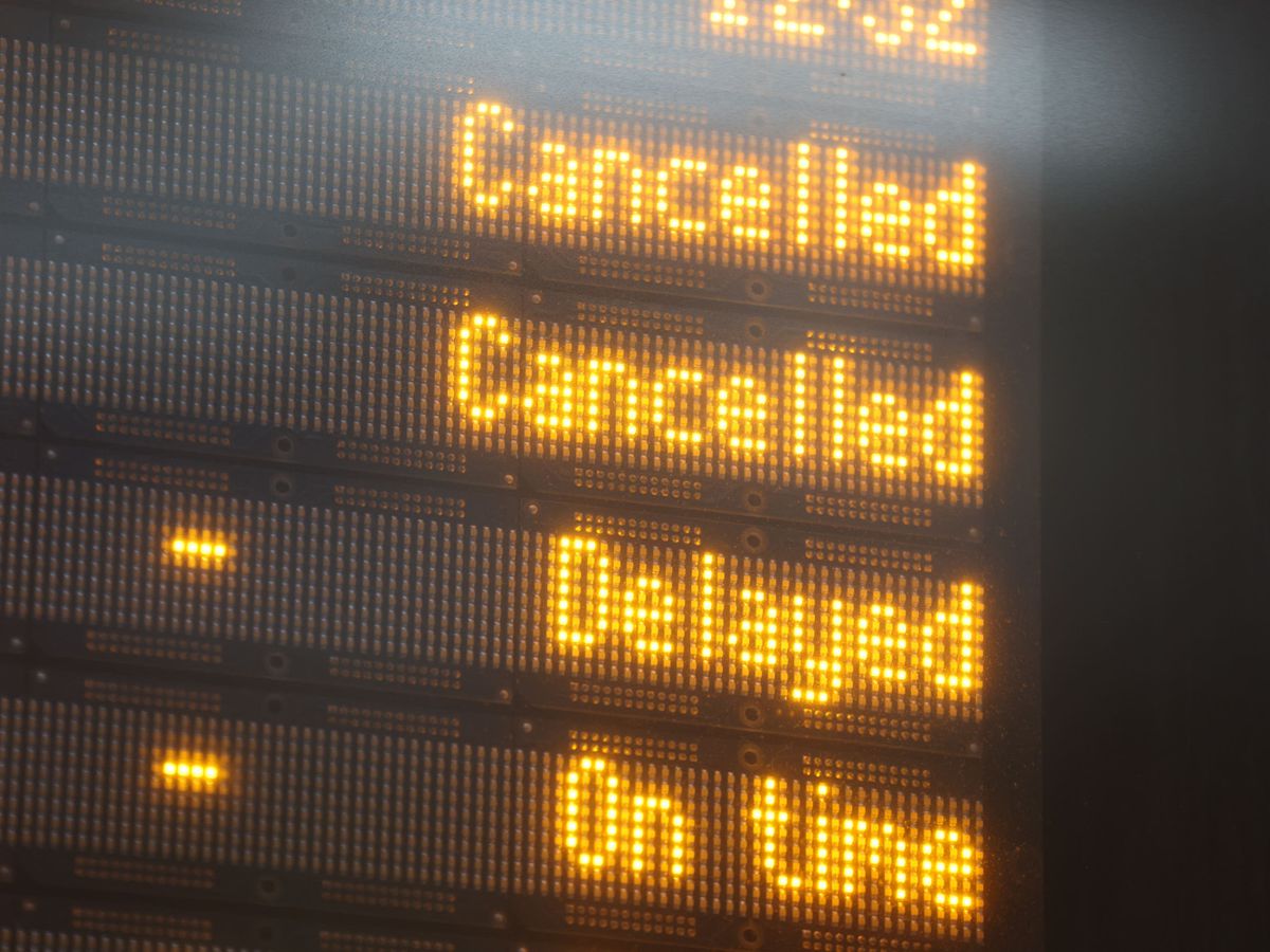 The departures board at Victoria station, London