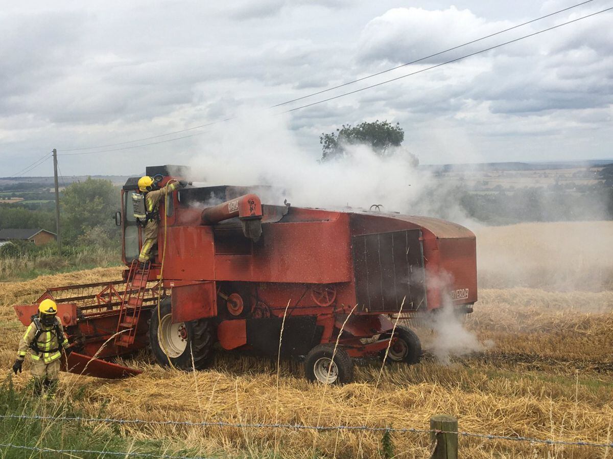 Smoke pouring from the combine harvester. Photo: @shropsfire