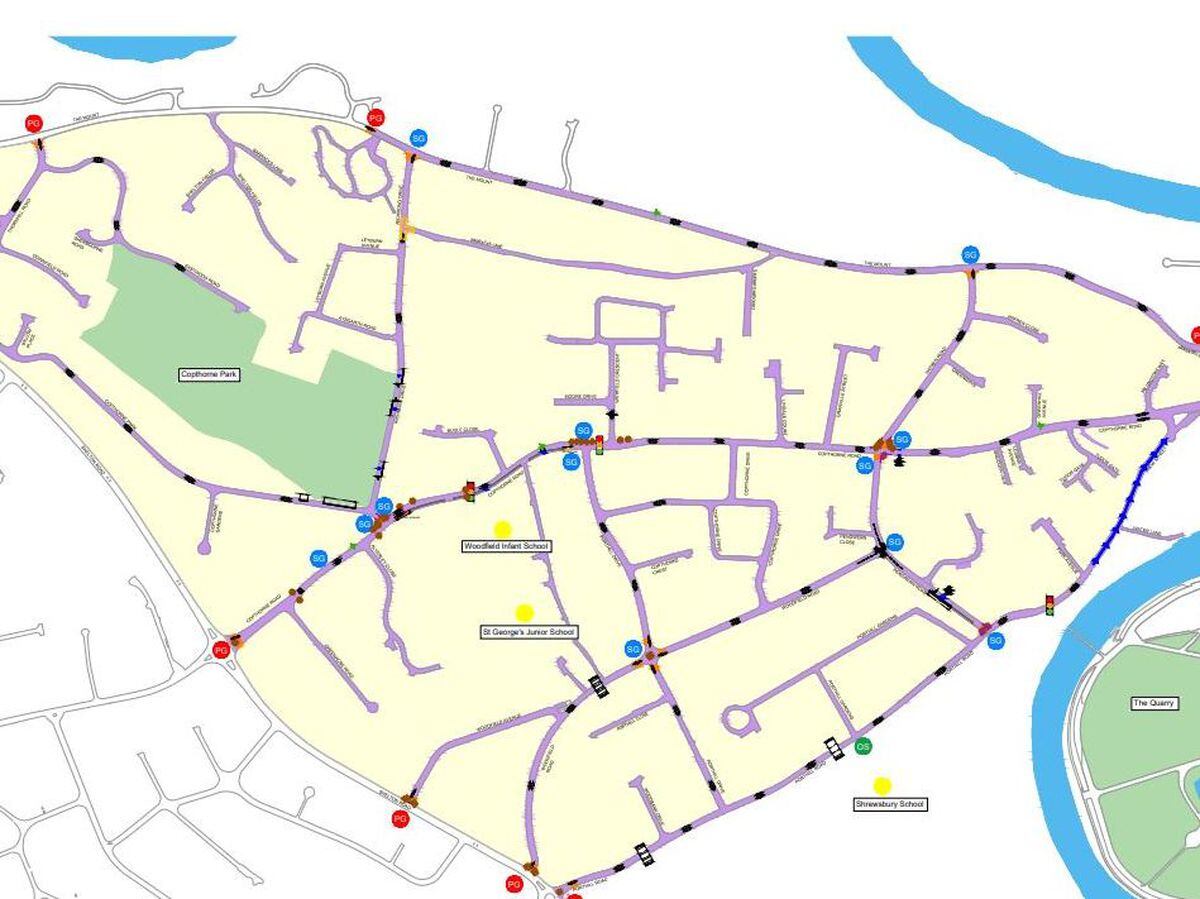 The proposed 20mph limit would be applied to the roads coloured purple on the map.