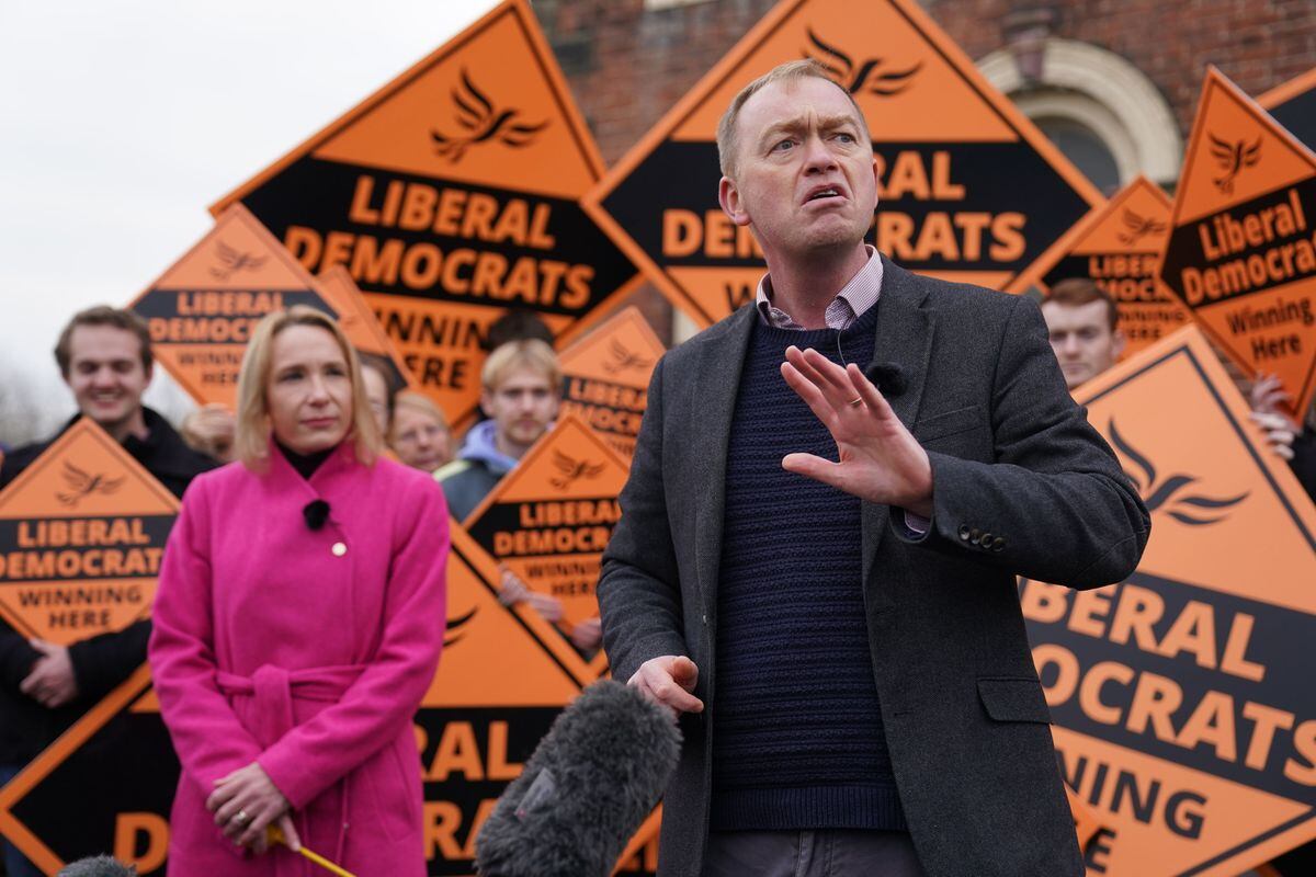 Newly elected MP Helen Morgan and Tim Farron in Oswestry 