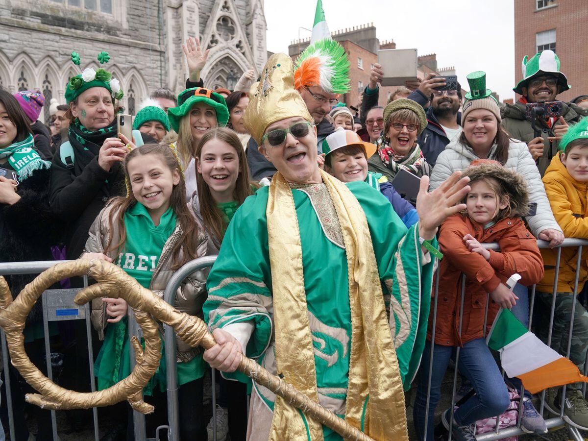 A performer with spectators at the St PatrickÃ¢ÂÂs Day parade in Dublin
