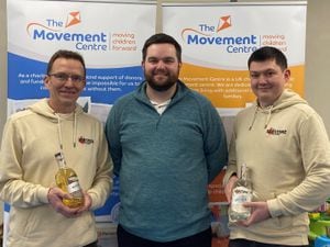 Chris Toller, director at Henstone Distillery; Curtis Langley, fundraising and marketing officer at The Movement Centre and Henry Toller, sales manager at Henstone Distillery