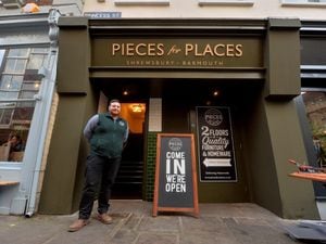 Boss Jack Brooks outside the new Pieces for Places shop in Shrewsbury
