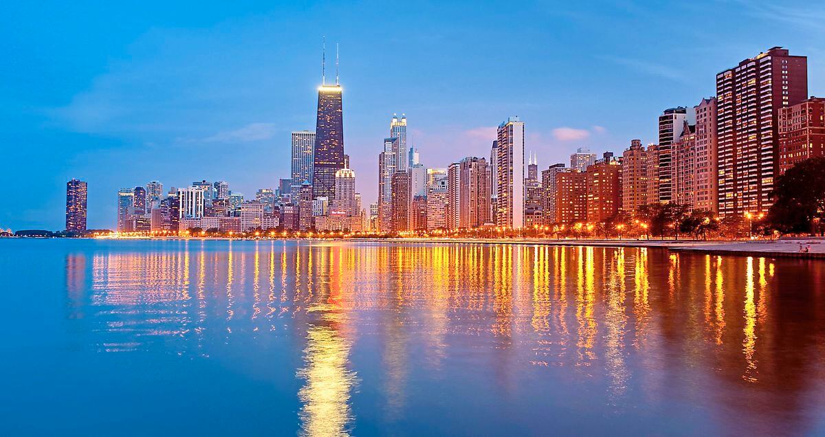 Chicago at night from the lake shore