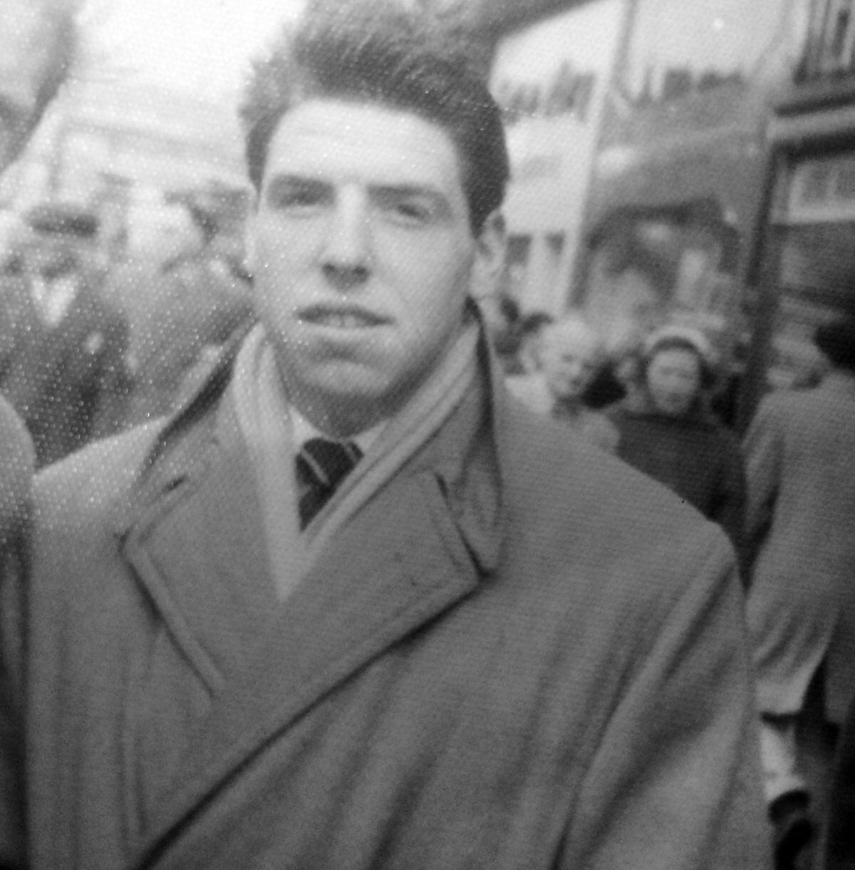 In Manchester in 1960 on his way to watch his beloved Manchester United.