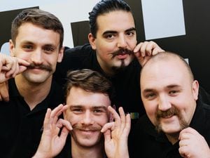 Four of the moustachioed workers, from left; Ethan Willemsen, Jonathan Haseley, Rocky Carpenter and Glenn Hughes 