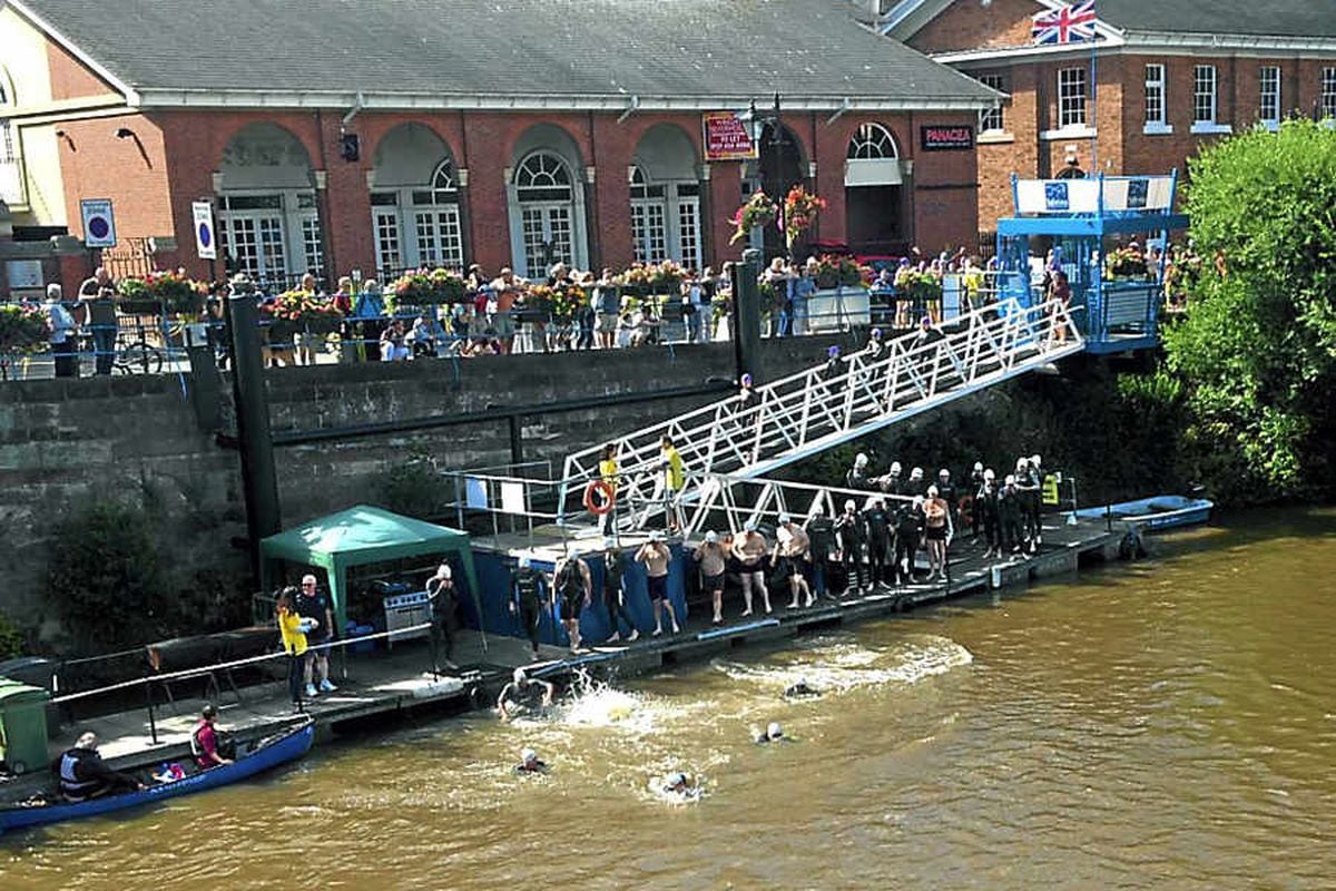 The brave competitors dive in for the the Severn Mile event