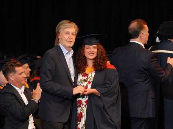 Paul McCartney and Lily Boughey at her graduation in Liverpool