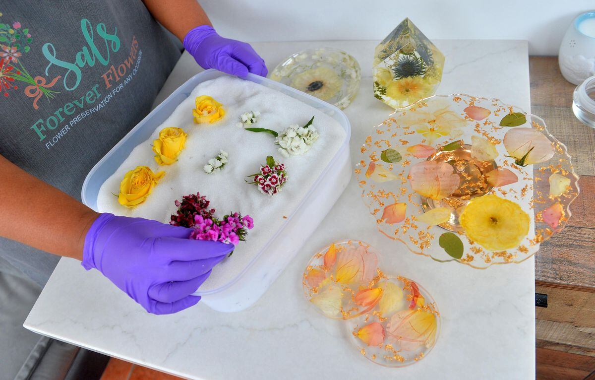 The first step is to dry the flowers which preserves their colour and shape