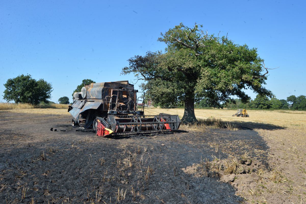The burnt-out combine harvester