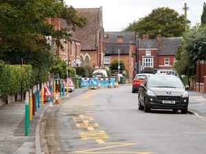 New road markings outside of Newport Church of England Junior School in Newport - along Avenue Road and St Nicholas Park