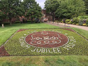 The Shrewsbury Castle flowerbed celebrates the Queen's Platinum Jubilee
