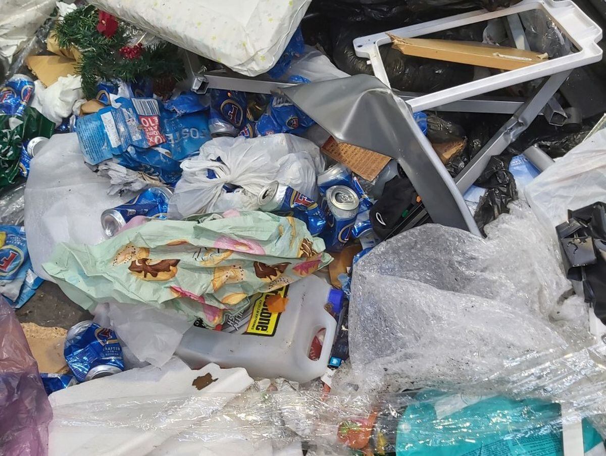 Some of the rubbish found at some of Powys' community recycling sites.