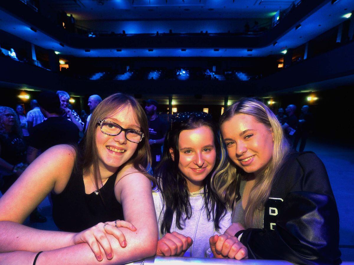Music fans Grace Lawley, Megan Birt and Ellie Birt, all 17, inside for the first time