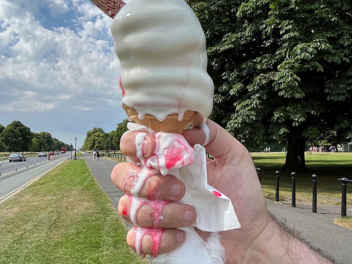 An ice cream melts in the heat