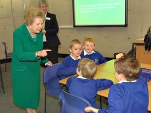 Margaret Thatcher gives some advice to children from Priorslee Primary School, Telford, at the exhibition opening in 2007. Picture: Ben Tritta.