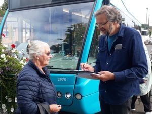 John Hargreaves from Market Drayton Climate Action hears the views of a bus user