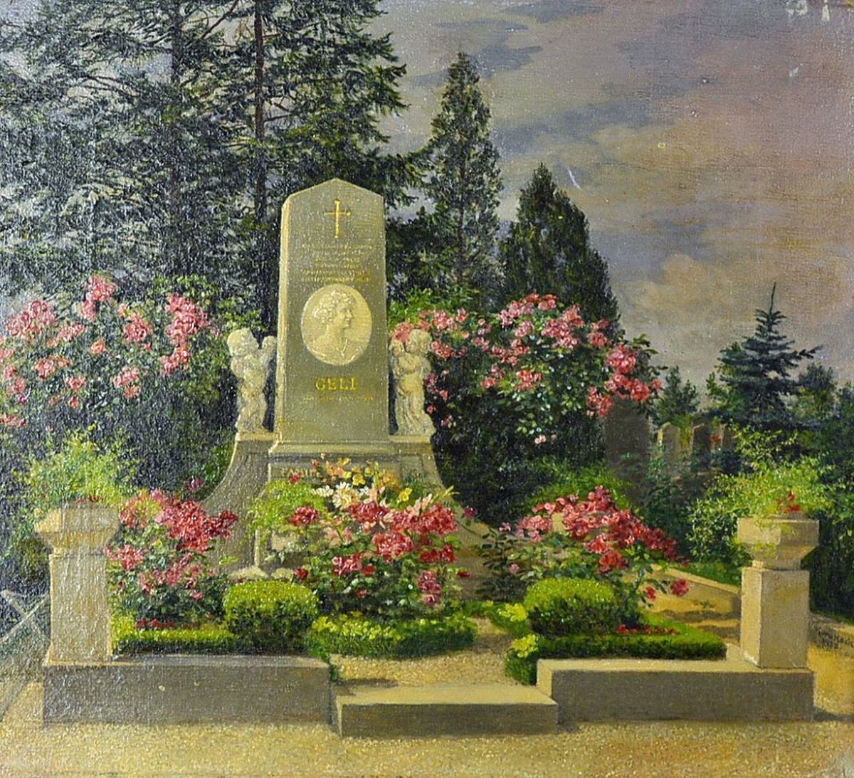 An unsigned painting of the grave of Geli Raubel’s, Adolf Hitler’s niece and possible lover, which is likely to have been painted by Hitler himself