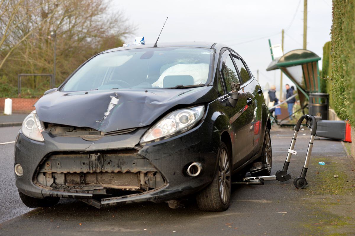 The car was left badly damaged but nobody is thought to have been seriously hurt