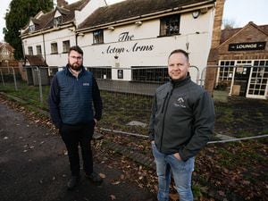 Tom Park, of Landywood Estates, and Craig White, of Darwyn Homes, outside The Acton Arms in Morville near Bridgnorth 