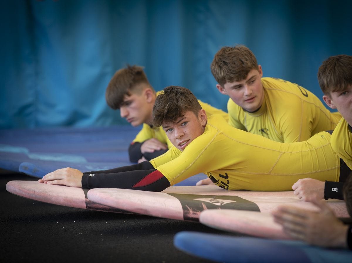 Under 16's RGC squad at Surf Snowdonia tackle the Ninja course along with surfing lessons.  Llion Worthington during the lesson.                  Picture Mandy Jones