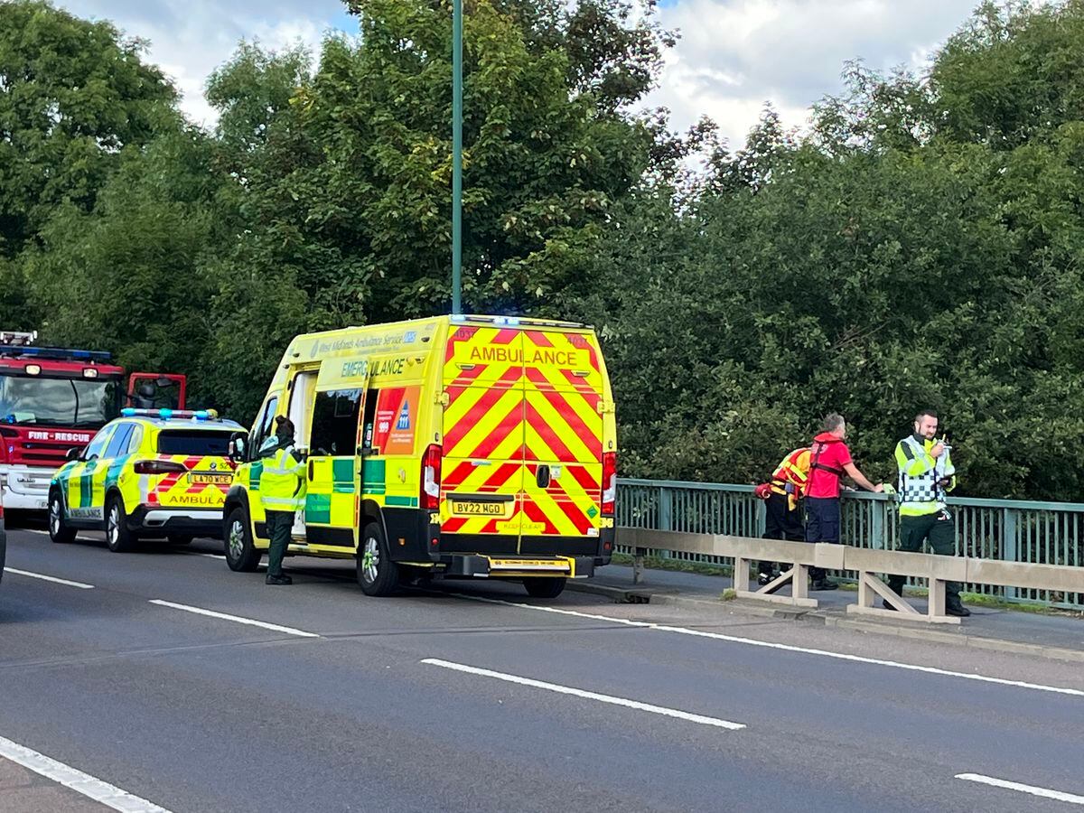 Emergency crews were searching the river at Telford Way bridge in Shrewsbury