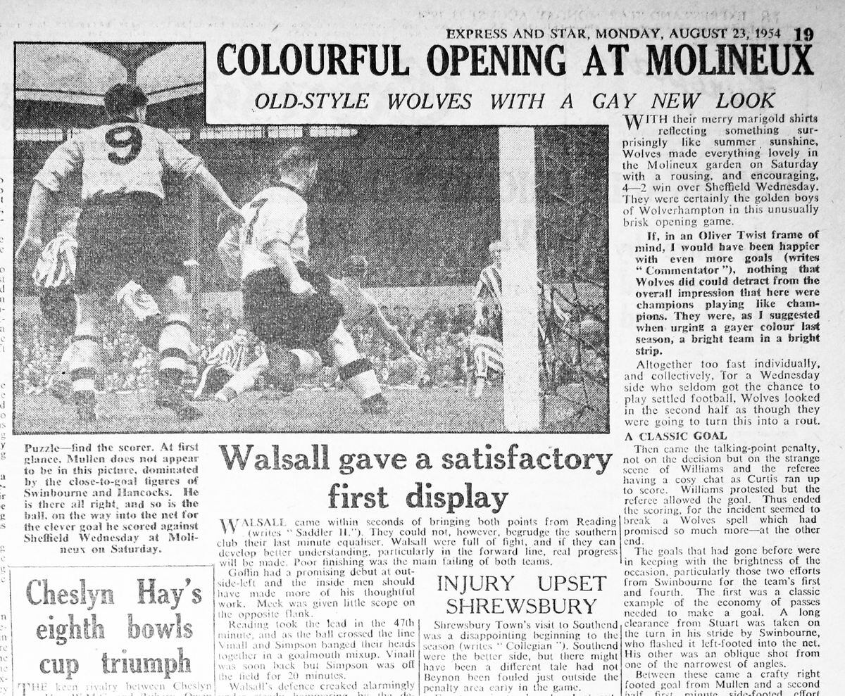 How the Star reported the new chapter for Wolves with their new gold shirts, first seen against Sheffield Wednesday on Saturday, August 21, 1954.