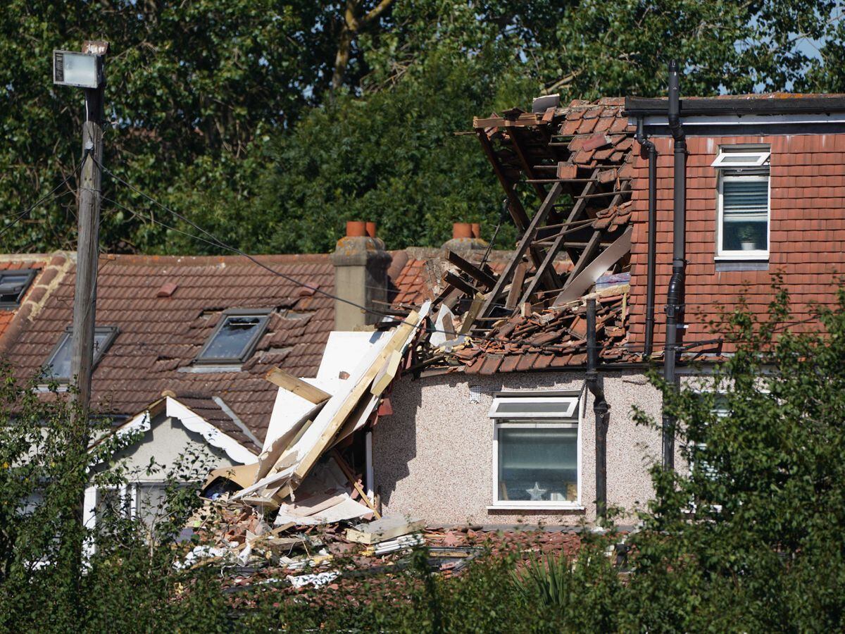 The scene in Galpin’s Road in Thornton Heath, south London, where a child died when a terraced home collapsed following an explosion and fire on Monday