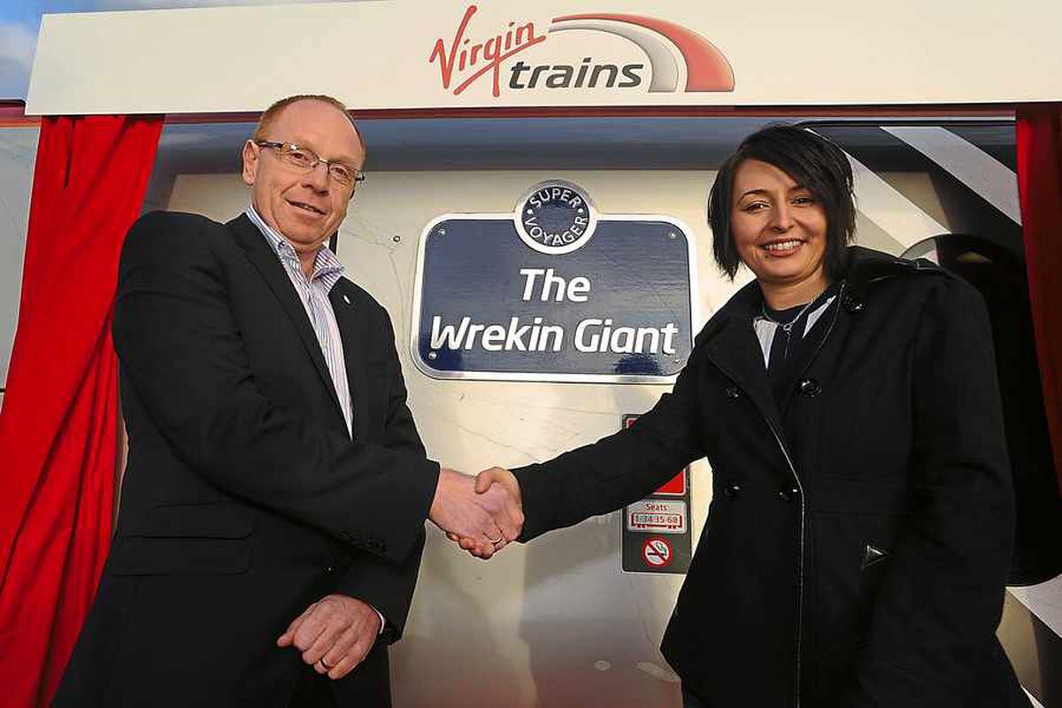 Toni Sian Williams names The Wrekin Giant with Phil Bearpark of Virgin Trains