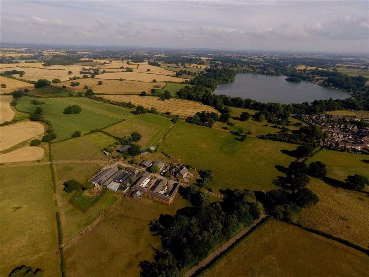 An aerial view of Haughton farm with the grass airstrip. Photo: Halls Estate Agents