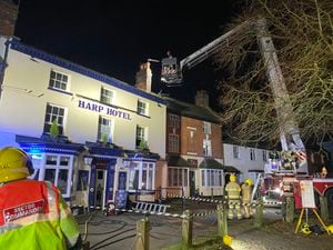 Crews battle the fire at the Harp Hotel in Albrighton. Photos: Lee Baker, Shropshire Fire & Rescue Service