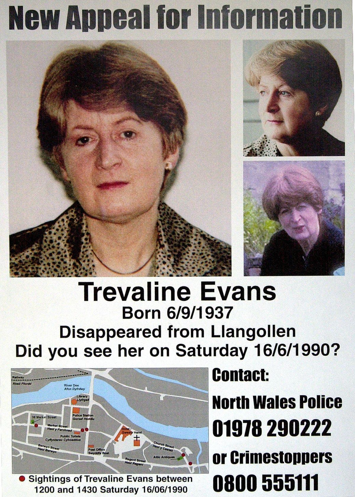 Appeal poster for Trevaline Evans.