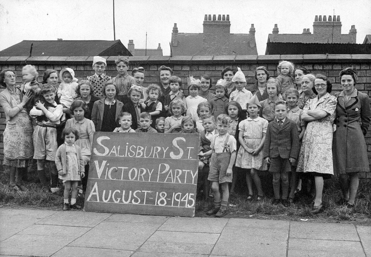 This event was in Darlaston – the sign says: 'Salisbury Street Victory Party, August 18, 1945.' Behind the 'B' is Horace Shakespeare, aged seven, who originally loaned this photo (and was later known as Rick Shakespeare).