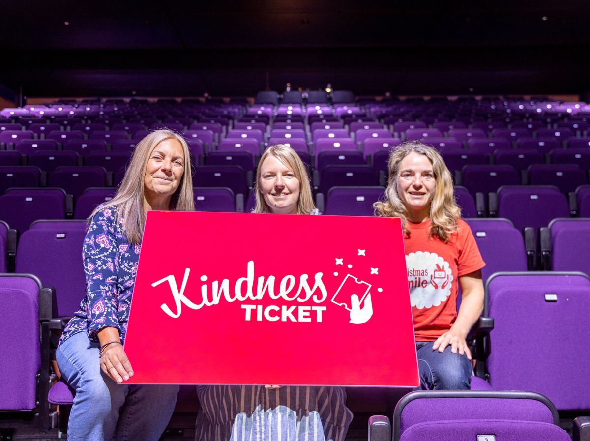 Councillor Carolyn Healy (centre) launches the Kindness Ticket at Telford Theatre, Oakengates