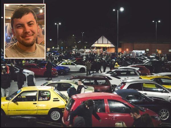500 people attended the car meet-up in memory of Callum Powell, inset. Main photo: Louis Hervey.