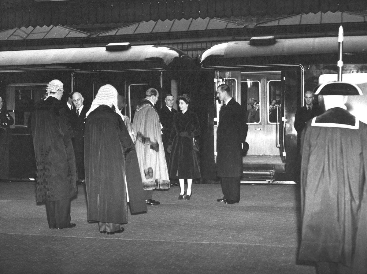 The new Queen – seen here arriving at Shrewsbury railway station during her 1952 tour – stayed the previous night at a remote and closed railway station in south Shropshire.
