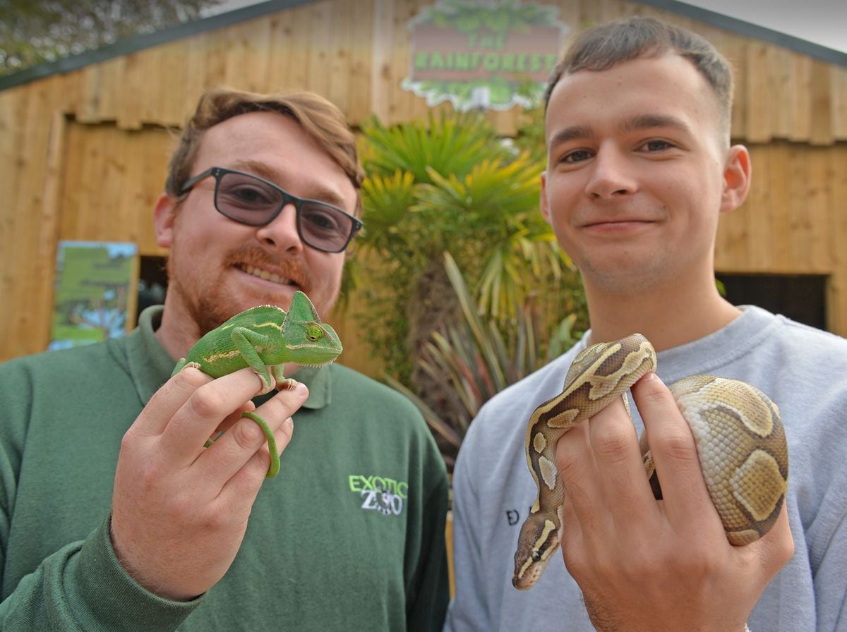 Ed Scott, right, was helped out by Ryan Jordan of the Exotic Zoo