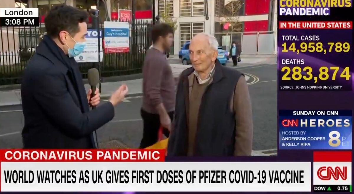Martin Kenyon speaking to CNN’s Cyril Vanier about his experience in receiving the vaccine at Guy’s Hospital in London